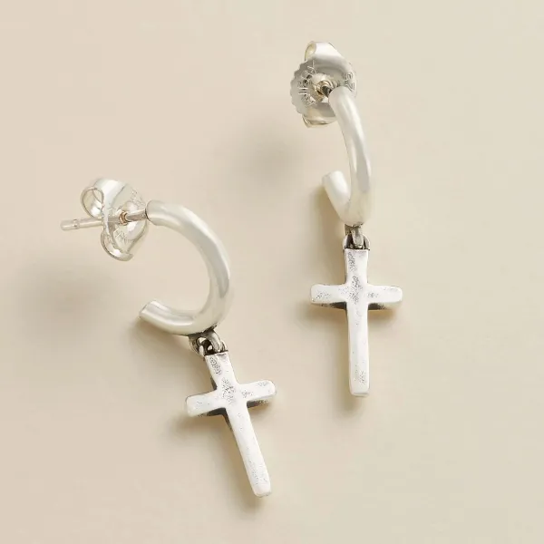James Avery Artisan Jewelry Earrings-Horizon Cross Hoop Dangle Earrings