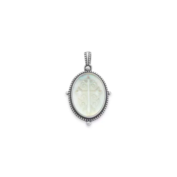James Avery Artisan Jewelry Pendants-Sculpted Les Fleurs Cross Layered Gemstone Pendant